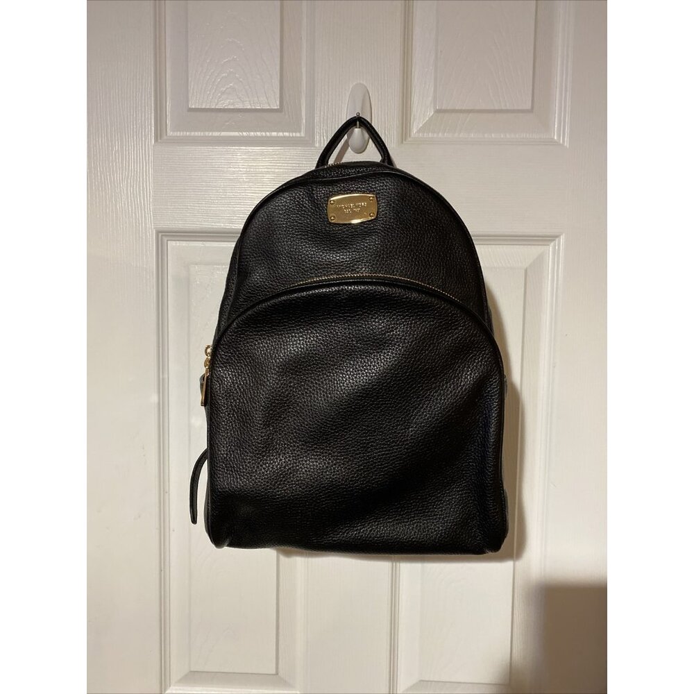 Michael Kors Black Leather Abbey Backpack Black Gold